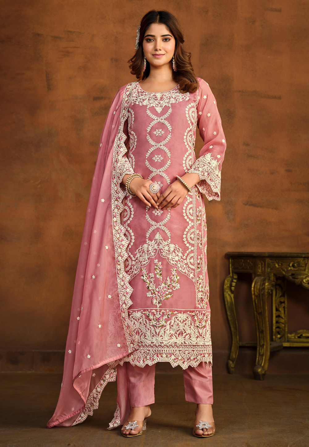 Pink Organza Pakistani Suit 279646