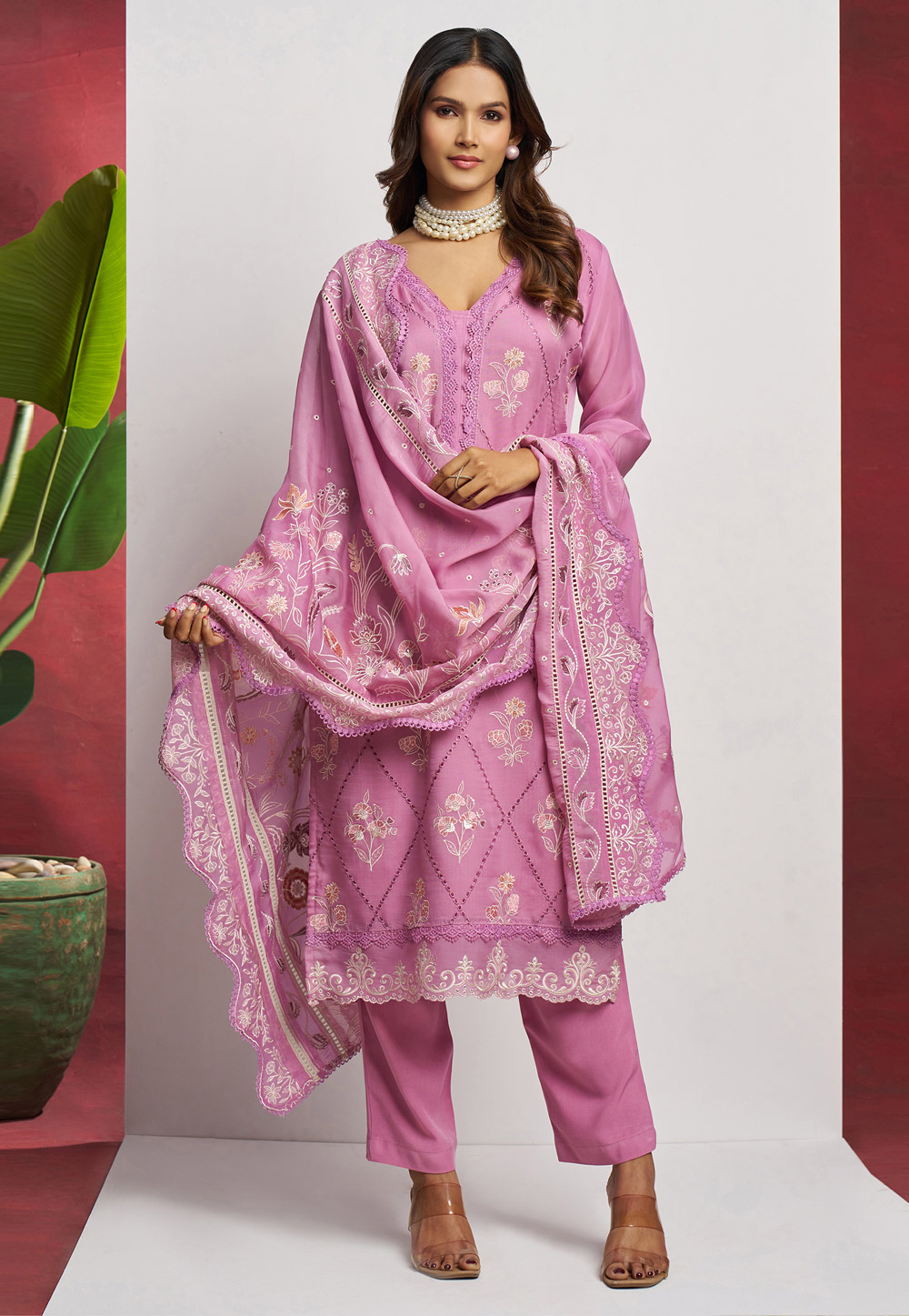 Pink Organza Pakistani Suit 305074