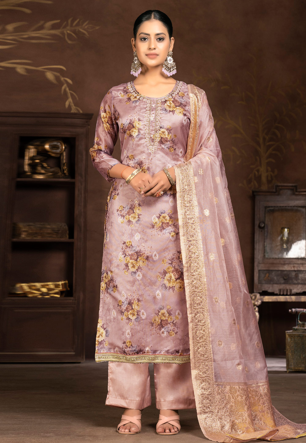 Pink Organza Pakistani Suit 281083