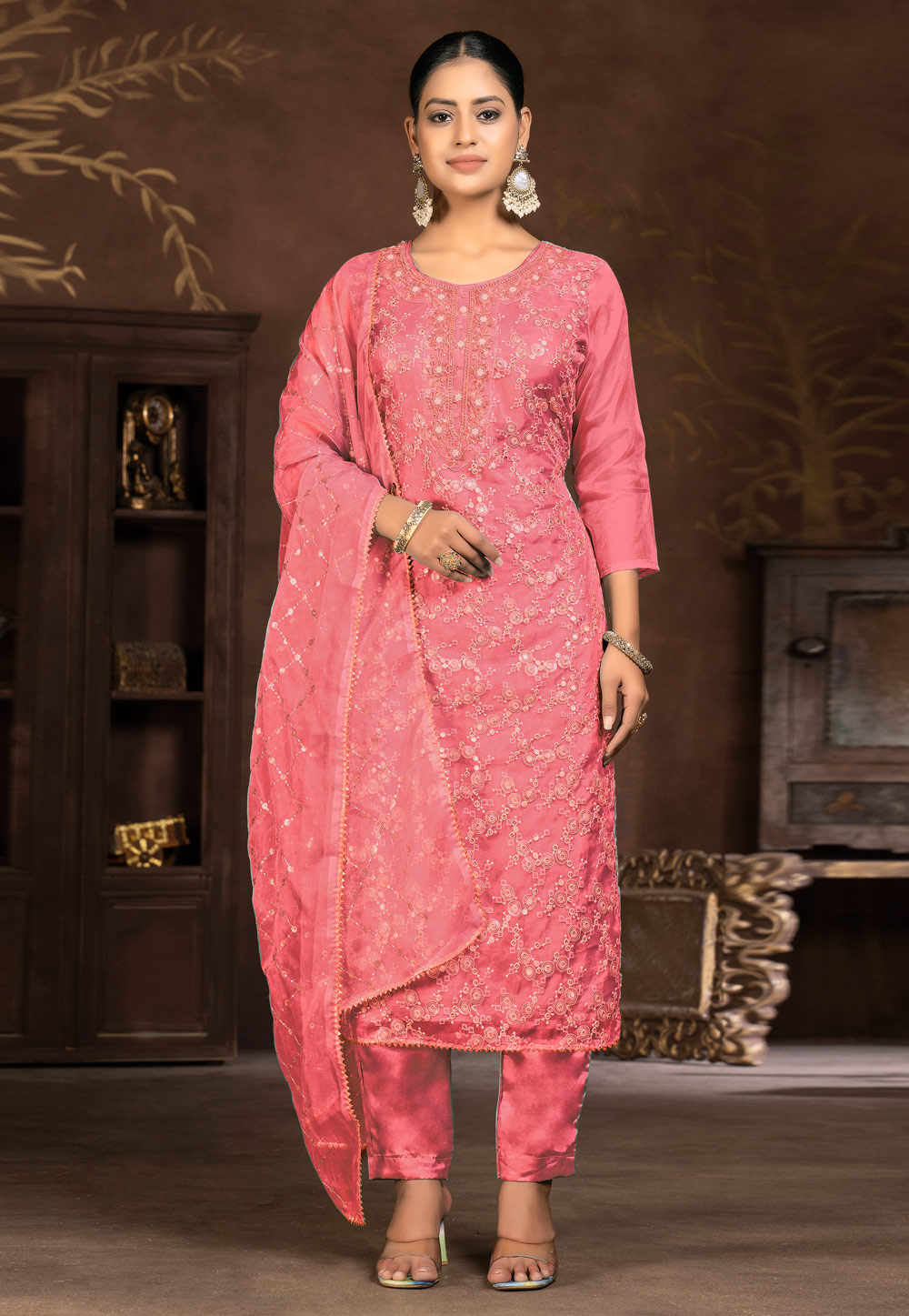 Pink Organza Pakistani Suit 281854