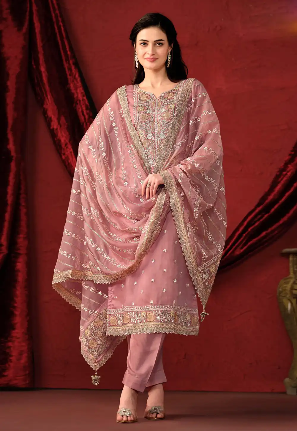 Pink Organza Pakistani Suit 290965