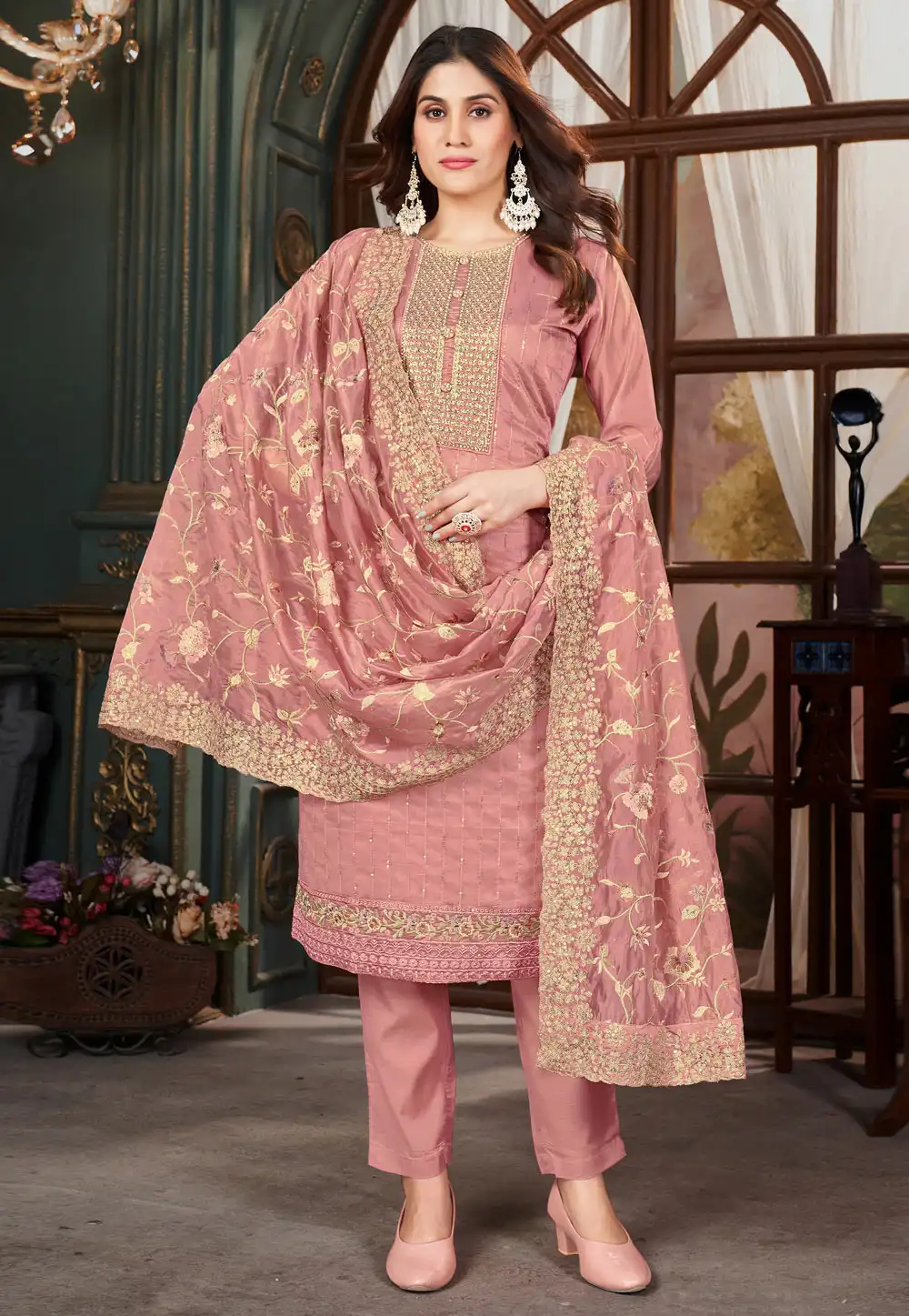Pink Organza Pant Style Suit 289857