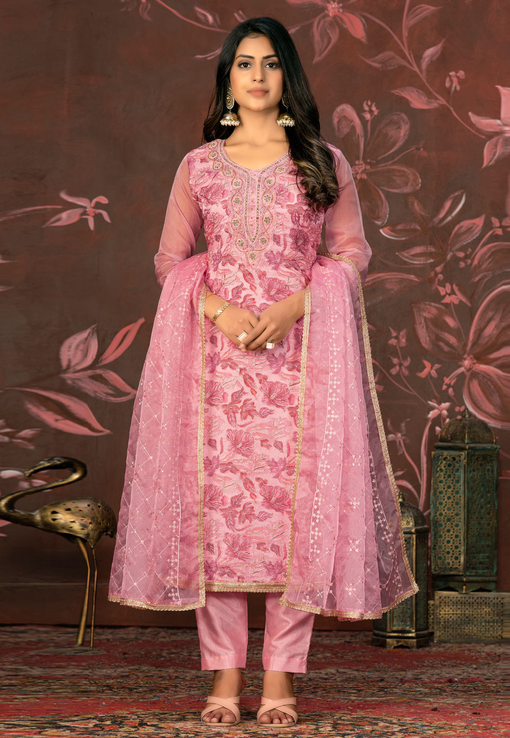 Pink Organza Pant Style Suit 281061