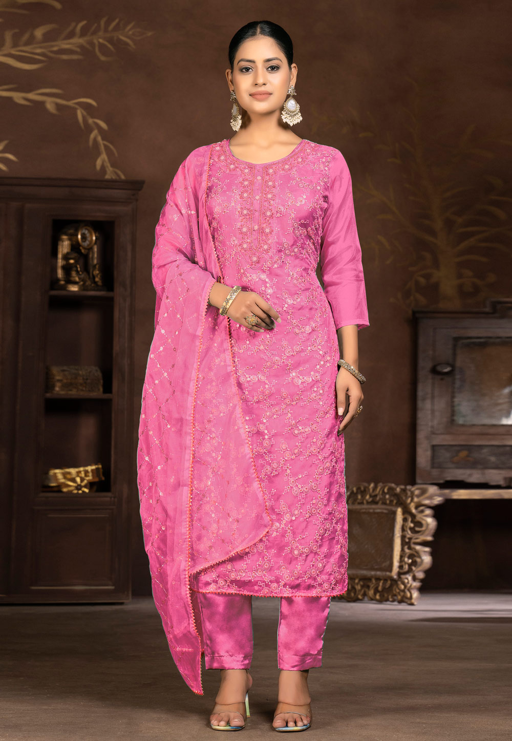 Pink Organza Pant Style Suit 281853