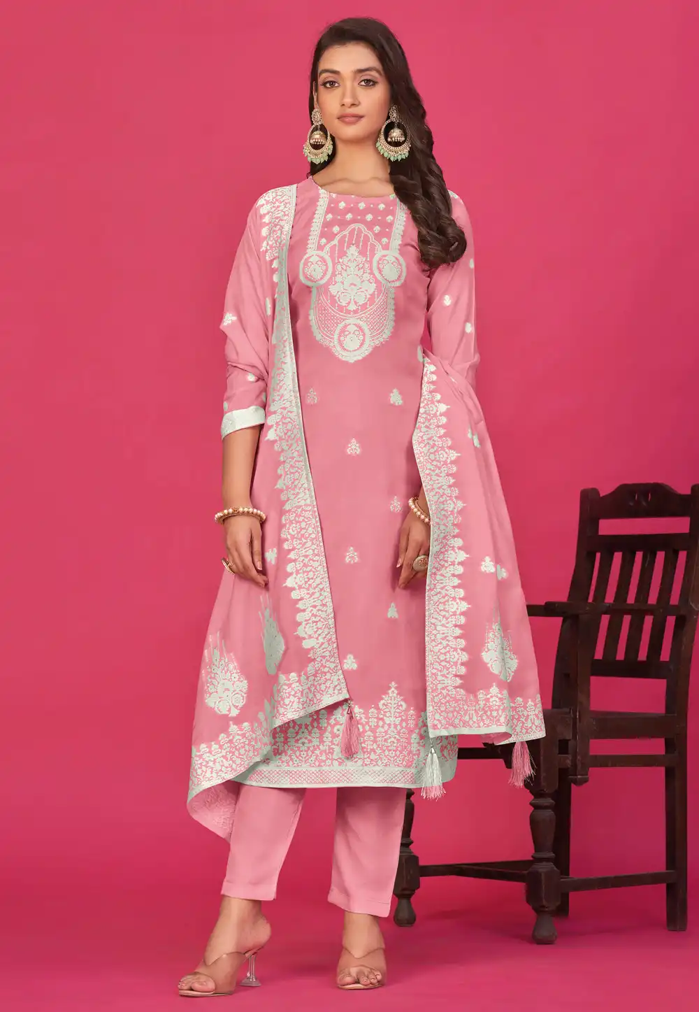 Pink Organza Pant Style Suit 290273