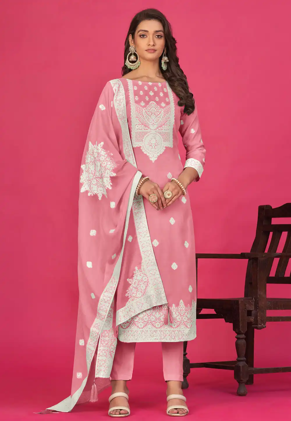 Pink Organza Pant Style Suit 290417