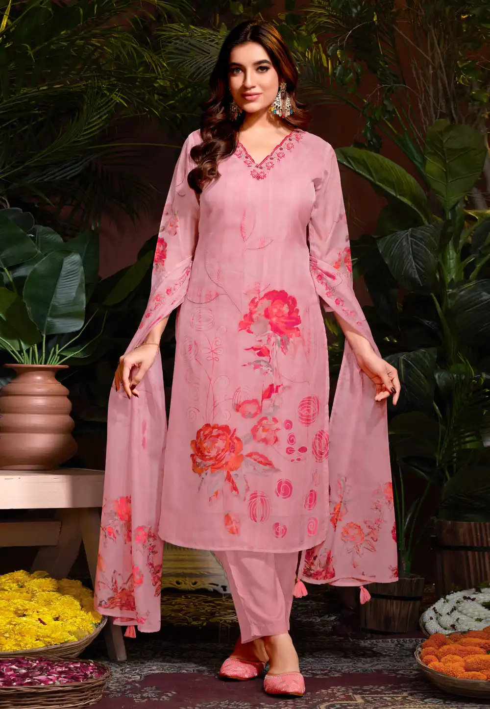 Pink Organza Readymade Pakistani Suit 288402