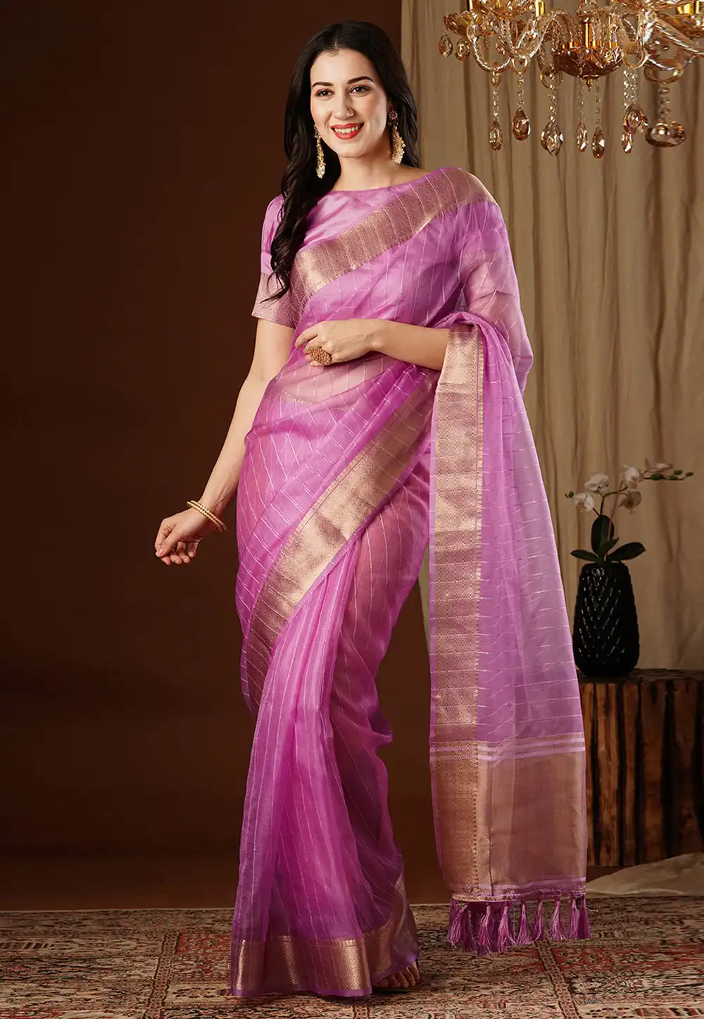 Pink Organza Saree With Blouse 293500