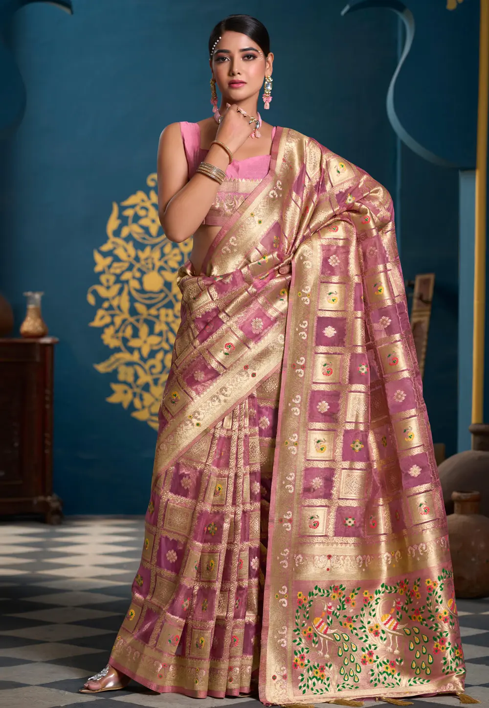 Pink Organza Saree With Blouse 303589