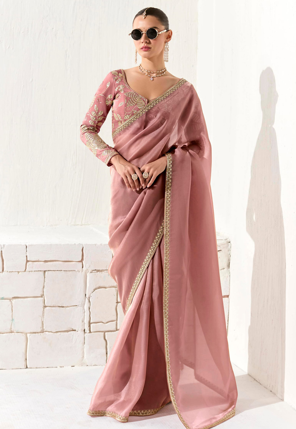 Pink Organza Saree With Blouse 309440
