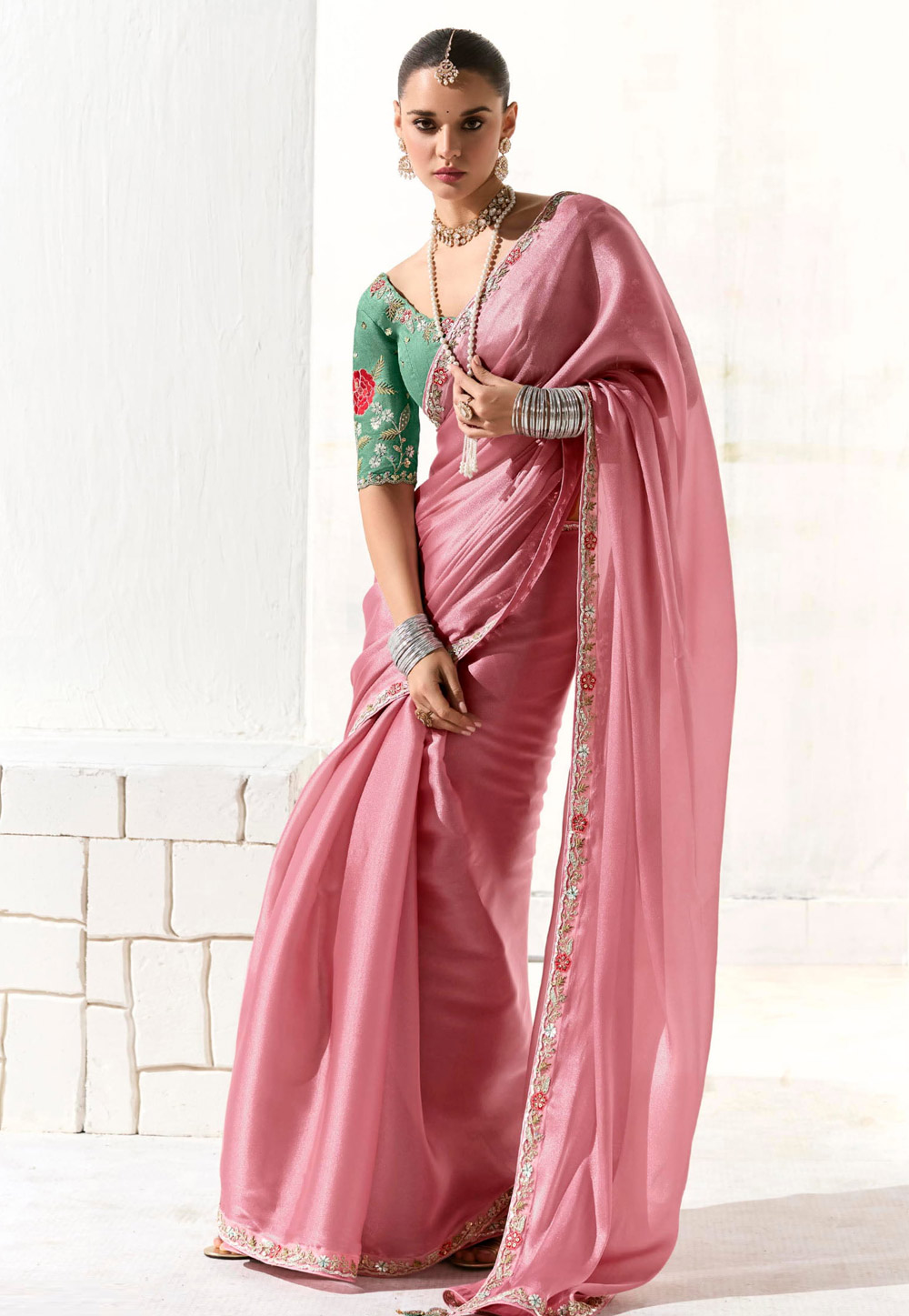 Pink Organza Saree With Blouse 309451