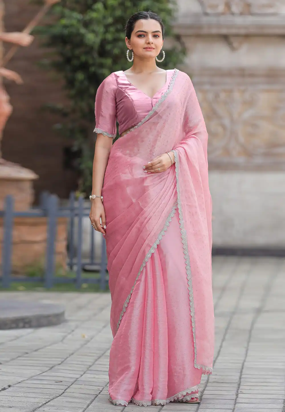 Pink Organza Saree With Blouse 289308