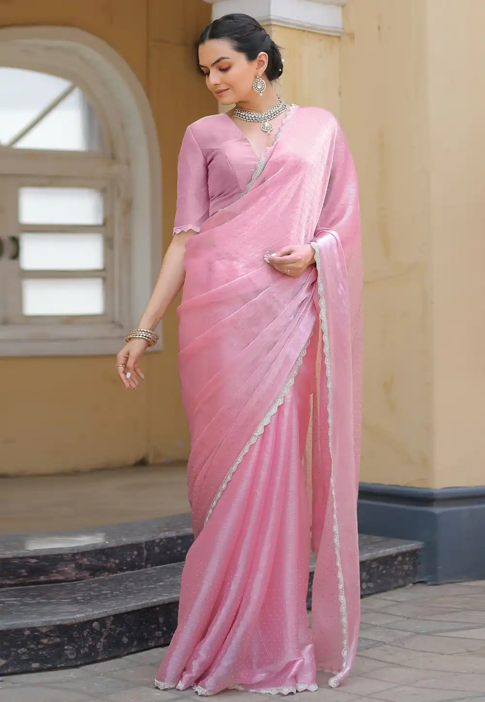 Pink Organza Saree With Blouse 289303