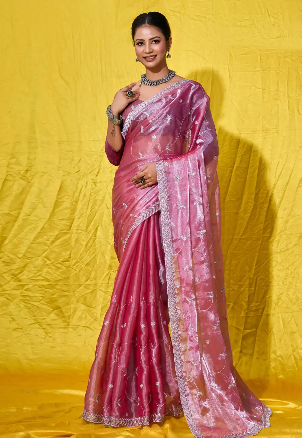 Pink Organza Saree With Blouse 289387