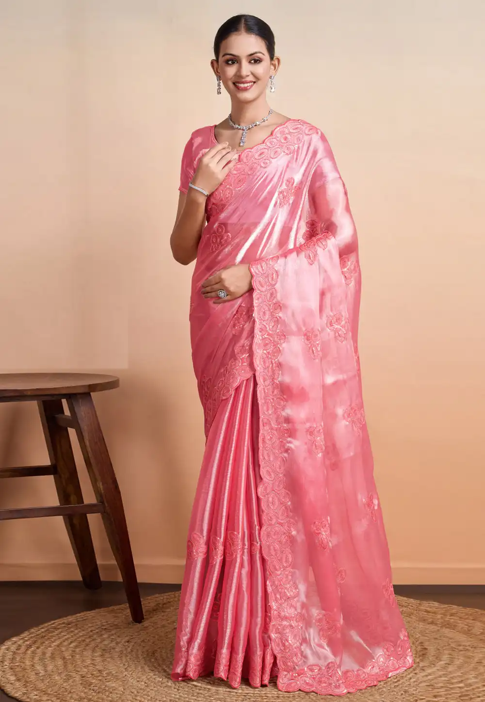 Pink Organza Saree With Blouse 290335