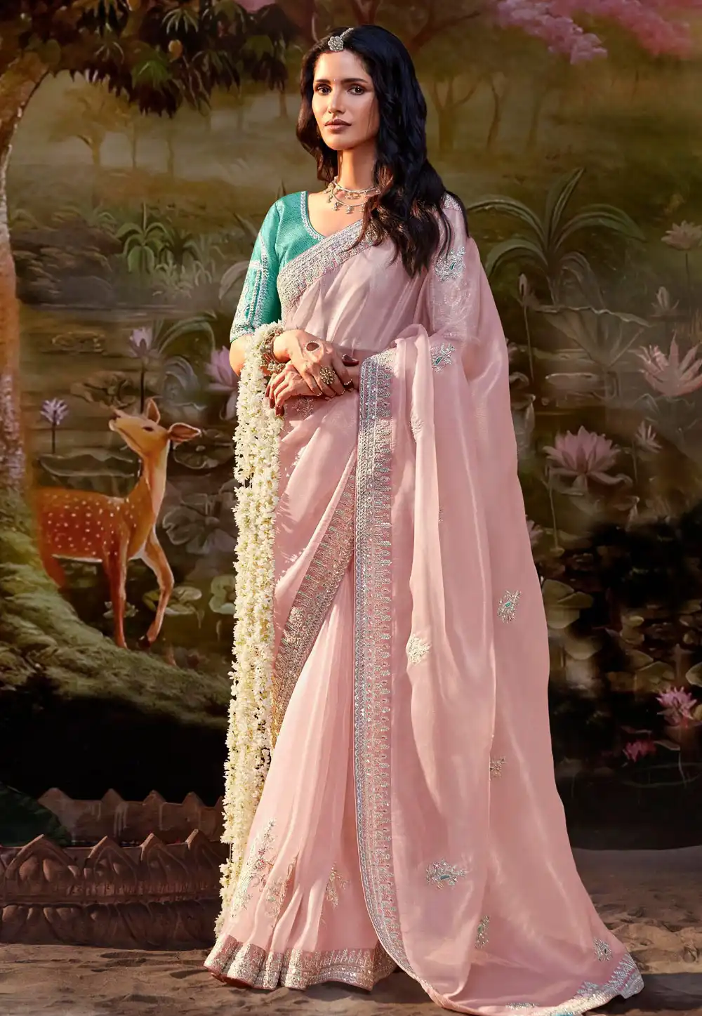 Pink Organza Saree With Blouse 292760