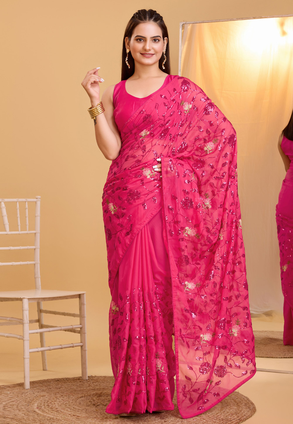 Pink Organza Saree With Blouse 283817