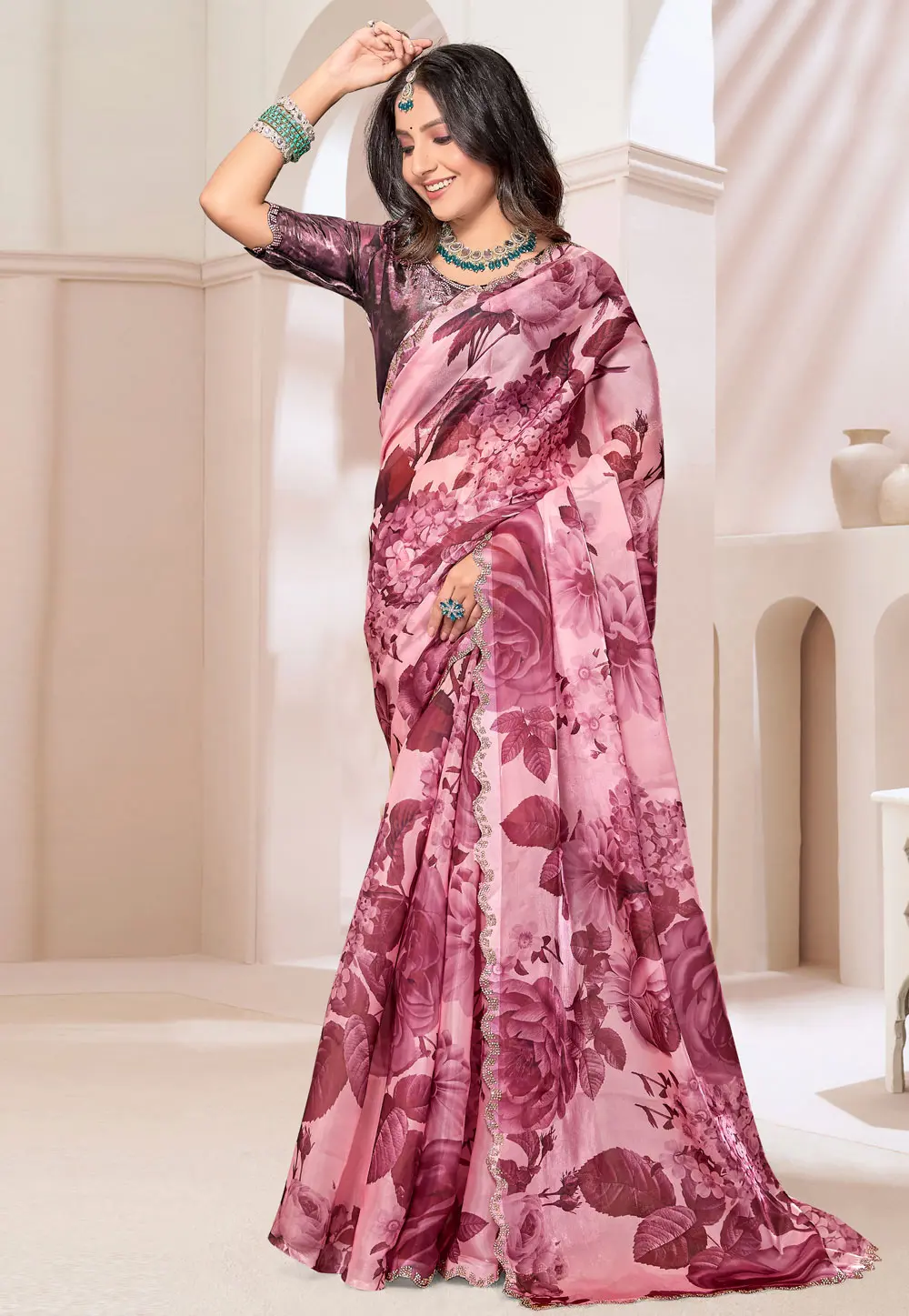 Pink Organza Saree With Blouse 298614