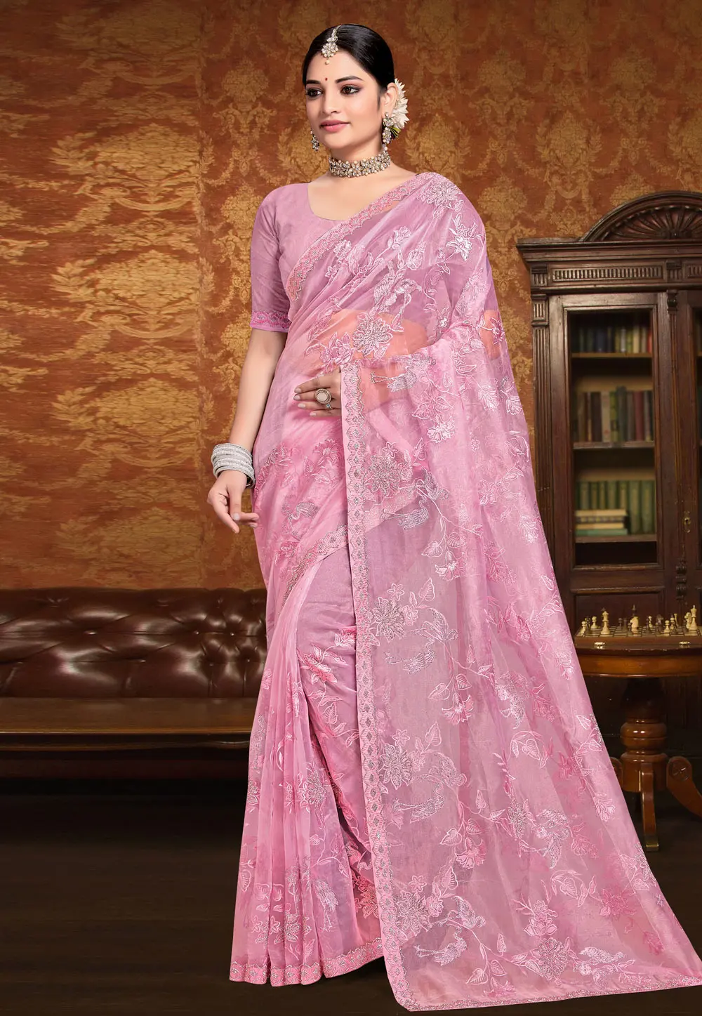 Pink Organza Saree With Blouse 304162