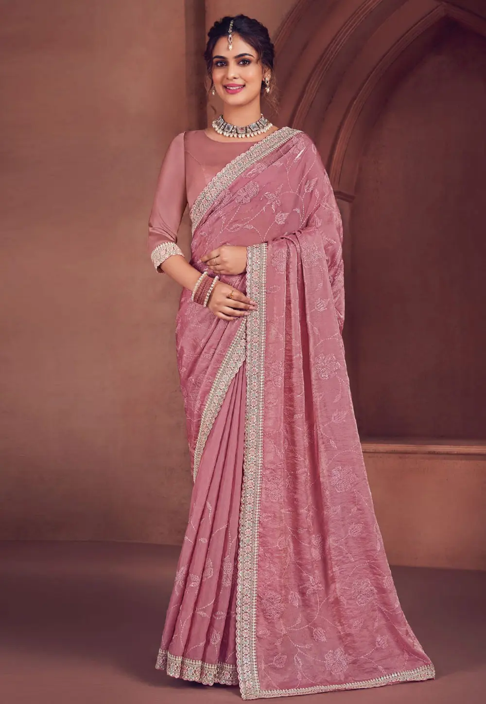 Pink Organza Saree With Blouse 301757