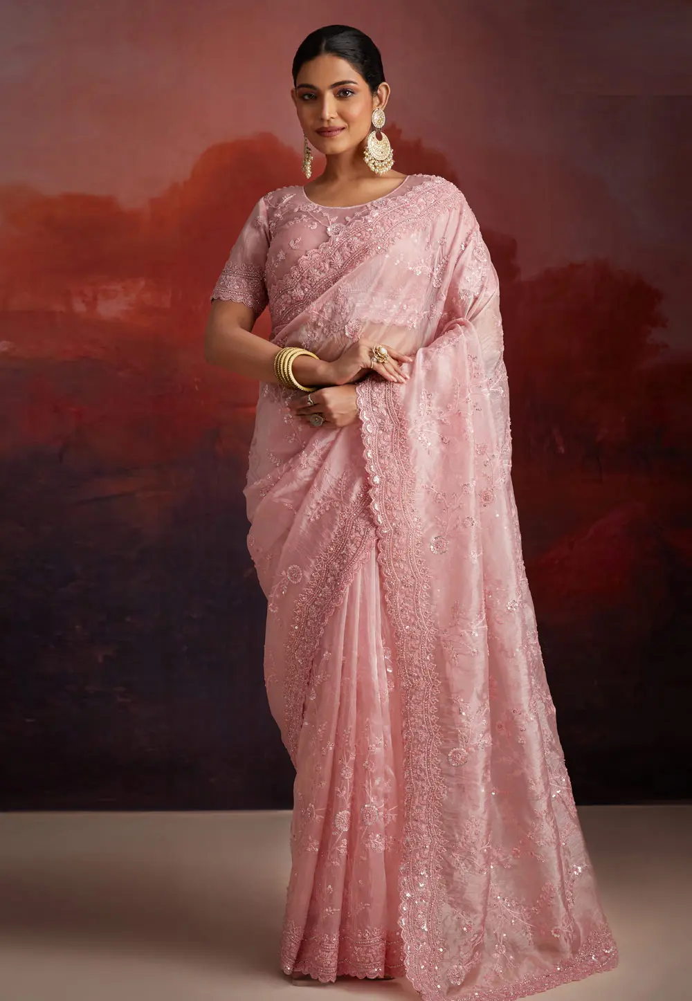 Pink Organza Saree With Blouse 301265