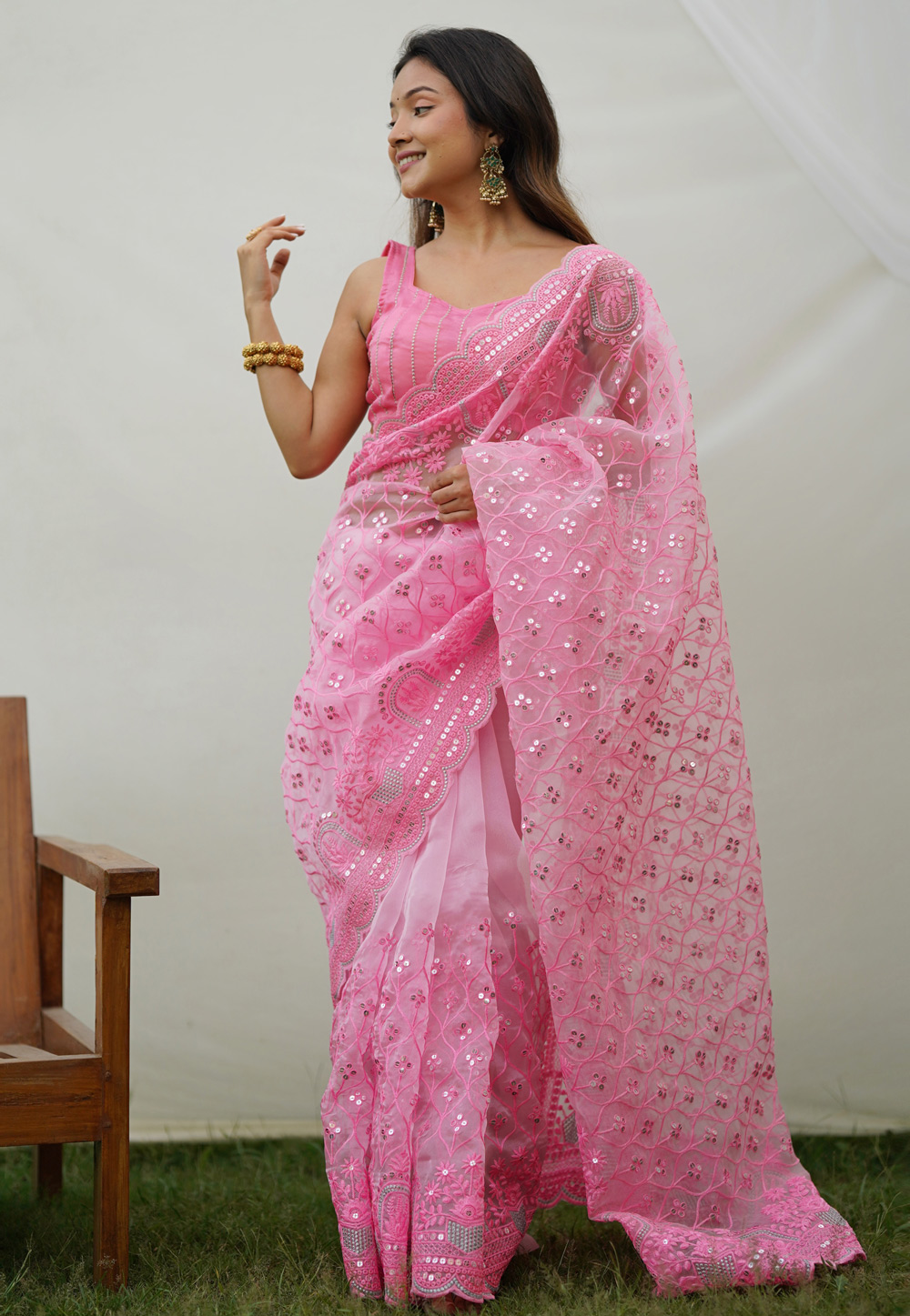 Pink Organza Saree With Blouse 287511