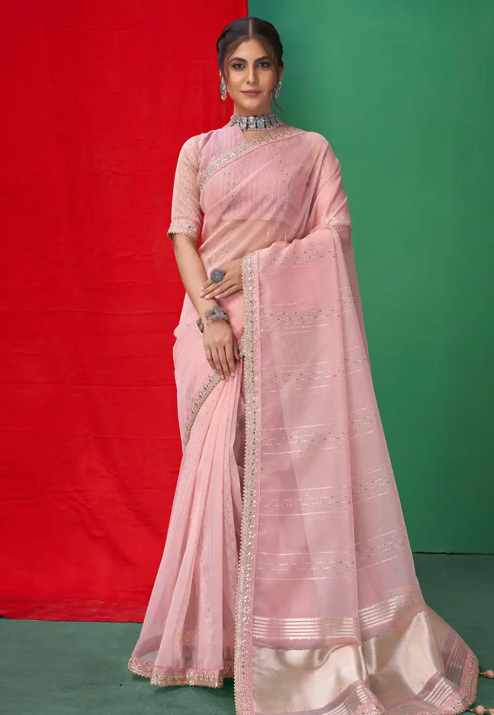 Pink Organza Saree With Blouse 290355