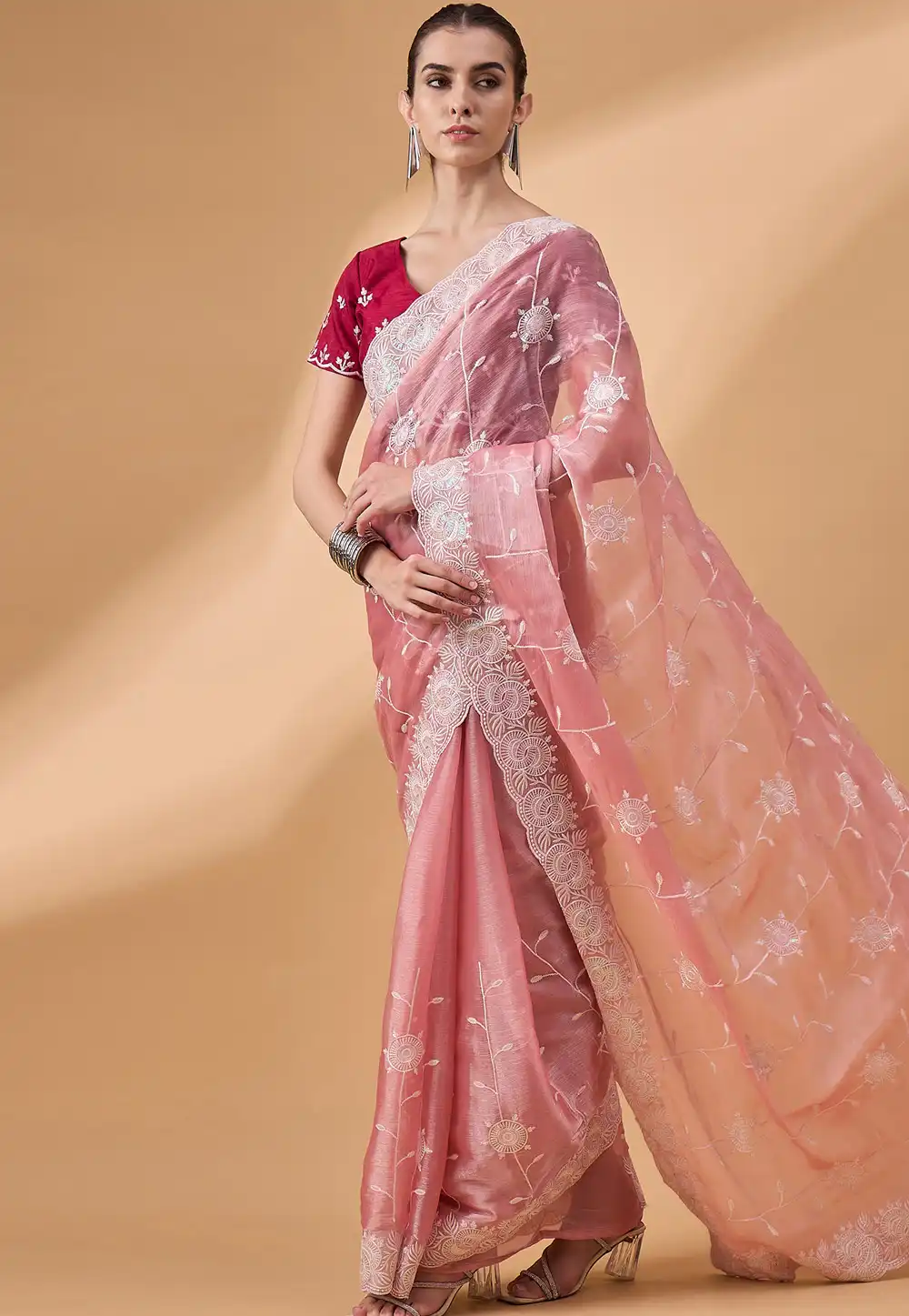 Pink Organza Saree With Blouse 291998