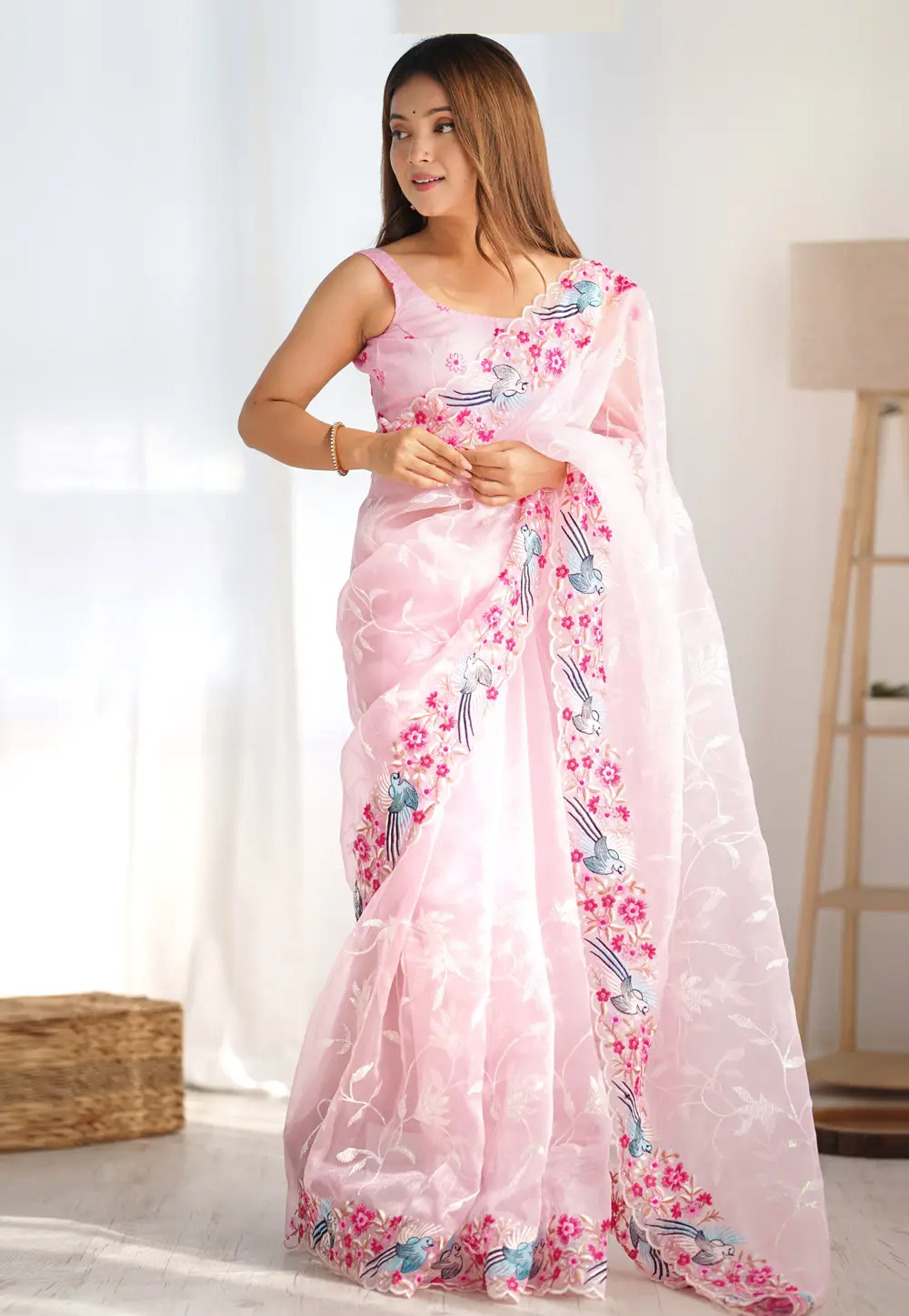 Pink Organza Saree With Blouse 295904