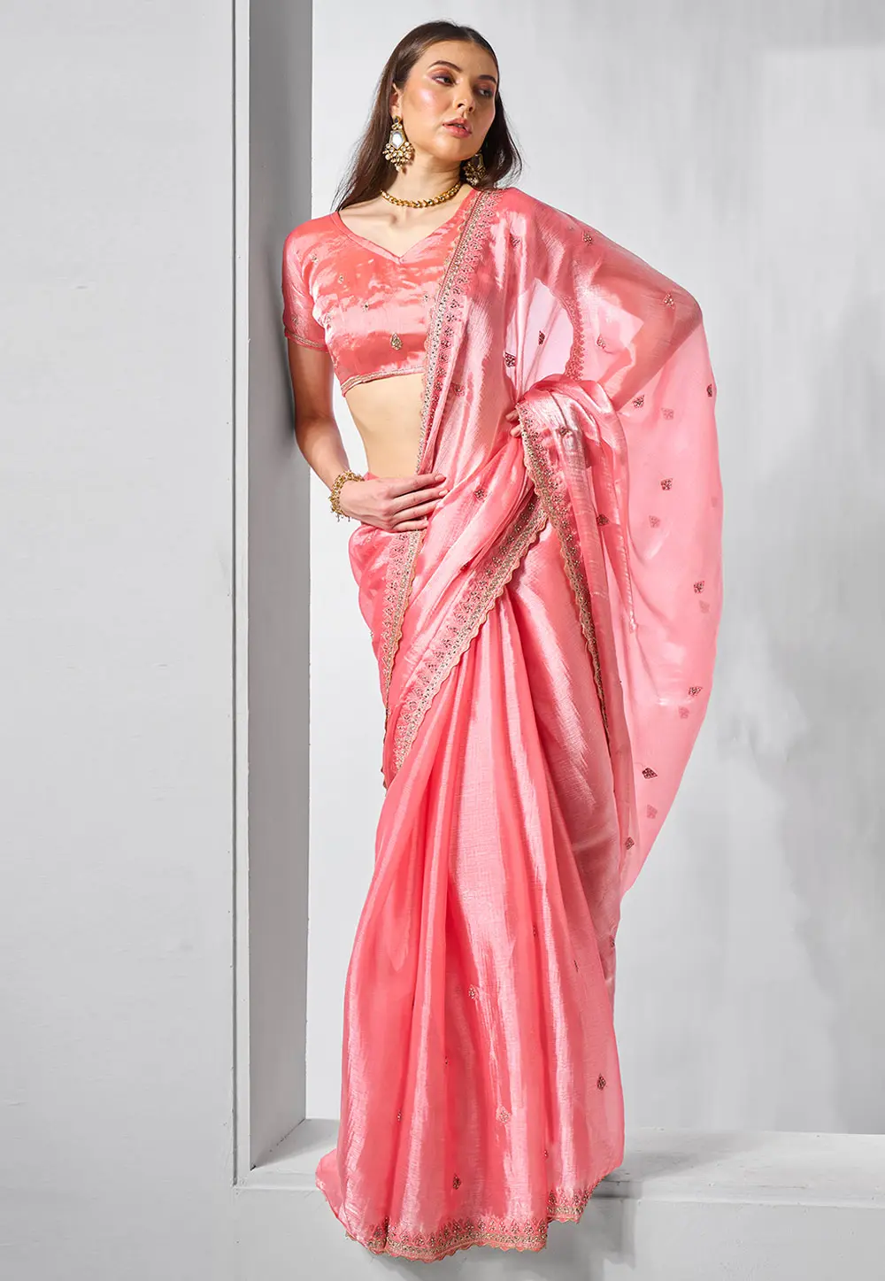 Pink Organza Saree With Blouse 299047