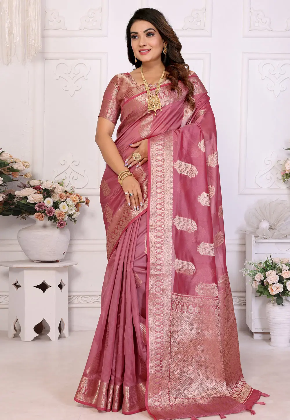 Pink Organza Saree With Blouse 304397