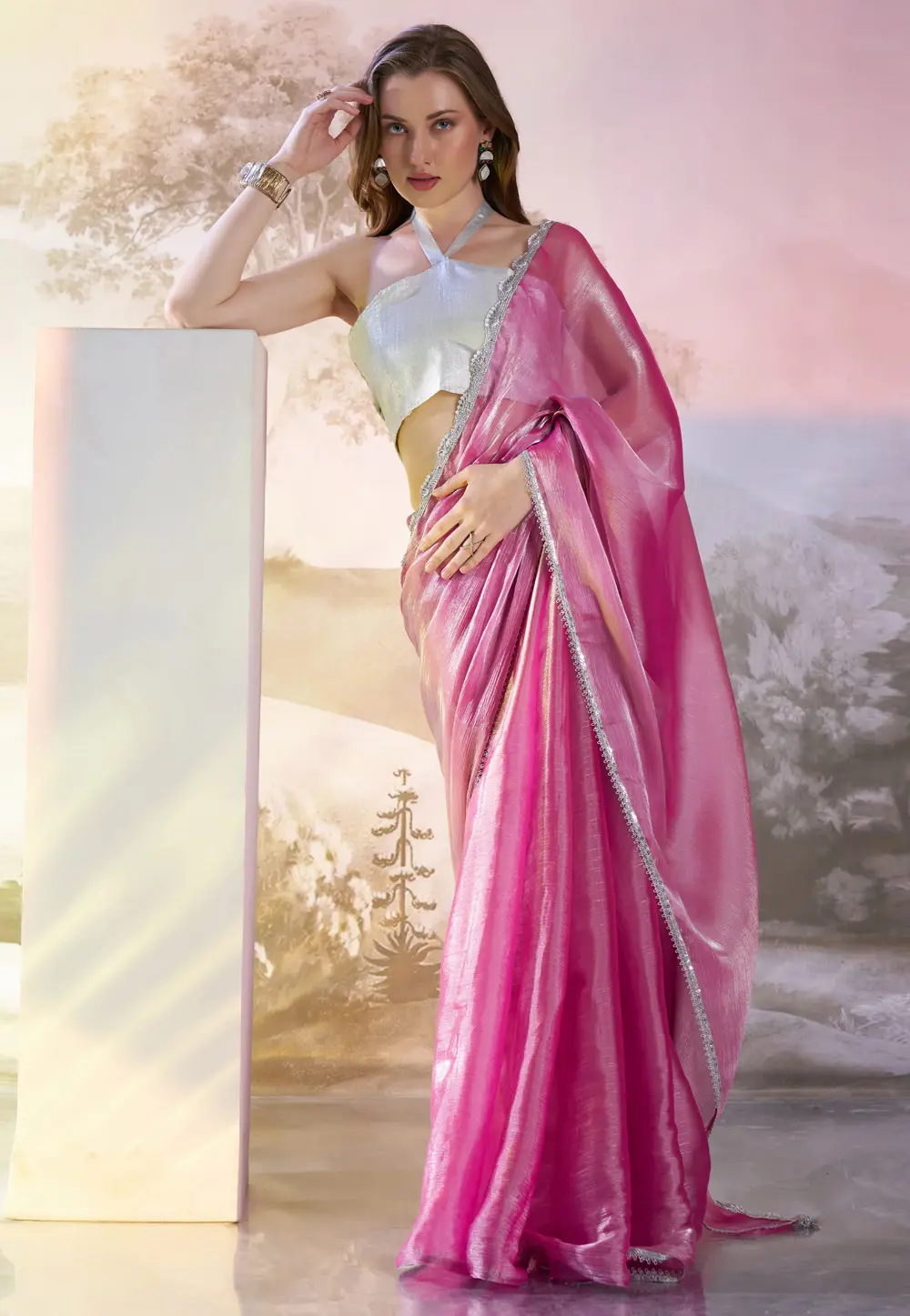 Pink Organza Saree With Blouse 304526