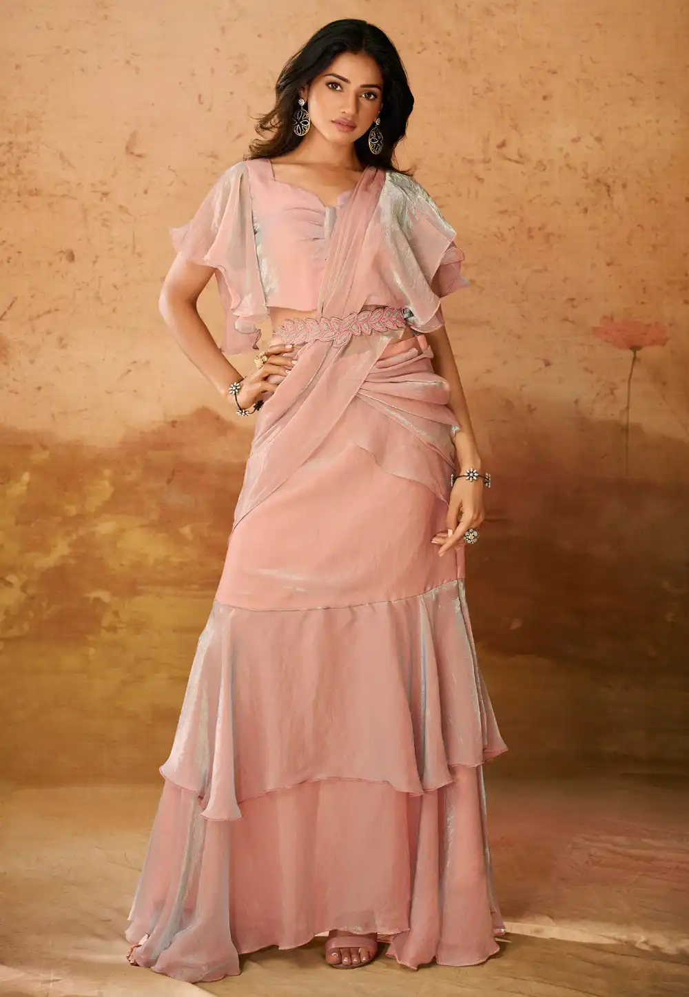 Pink Organza Saree With Blouse 293960