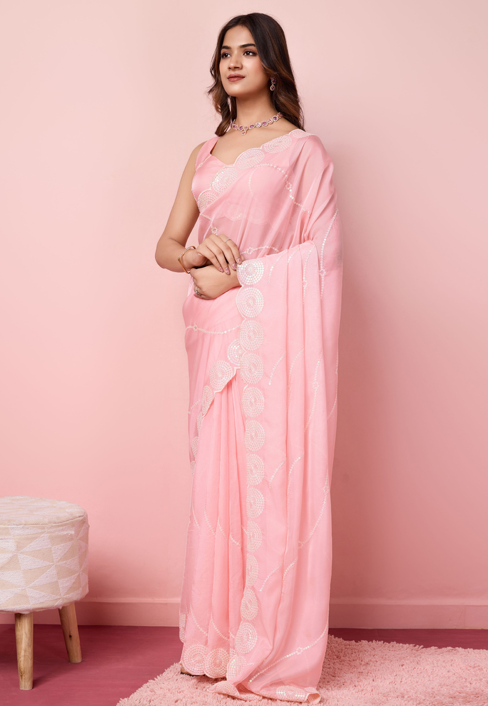 Pink Organza Saree With Blouse 287769