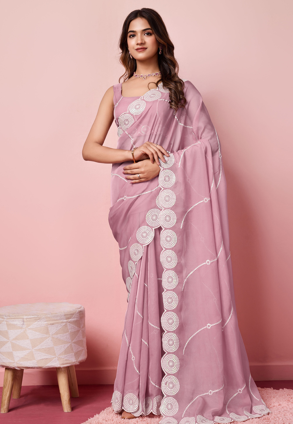 Pink Organza Saree With Blouse 287771