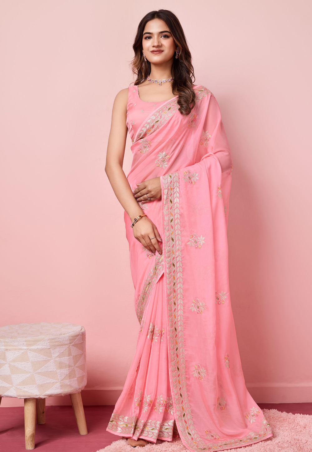 Pink Organza Saree With Blouse 287776