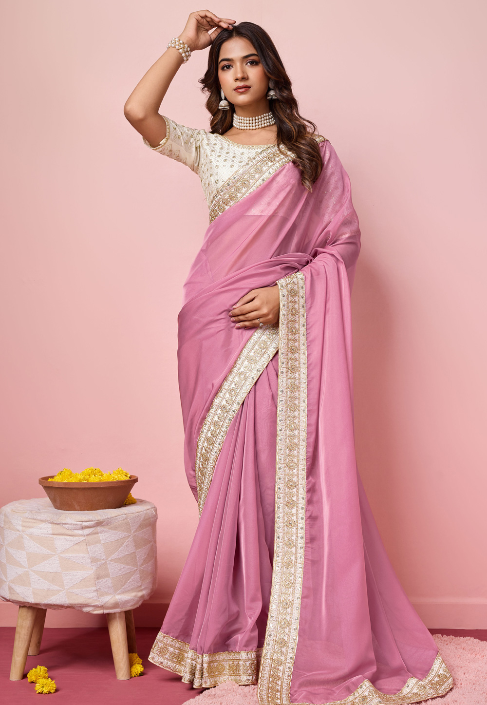 Pink Organza Saree With Blouse 287789