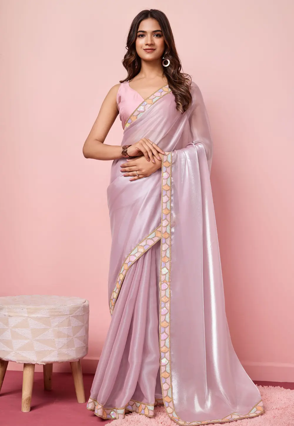 Pink Organza Saree With Blouse 296807