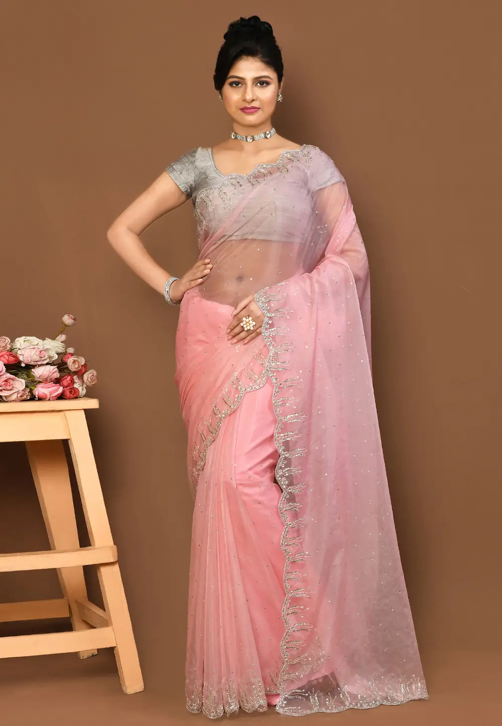 Pink Organza Saree With Blouse 295998