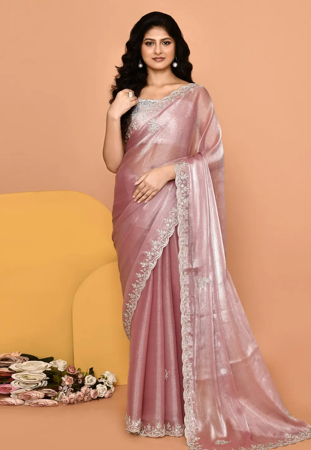 Pink Organza Saree With Blouse 296023