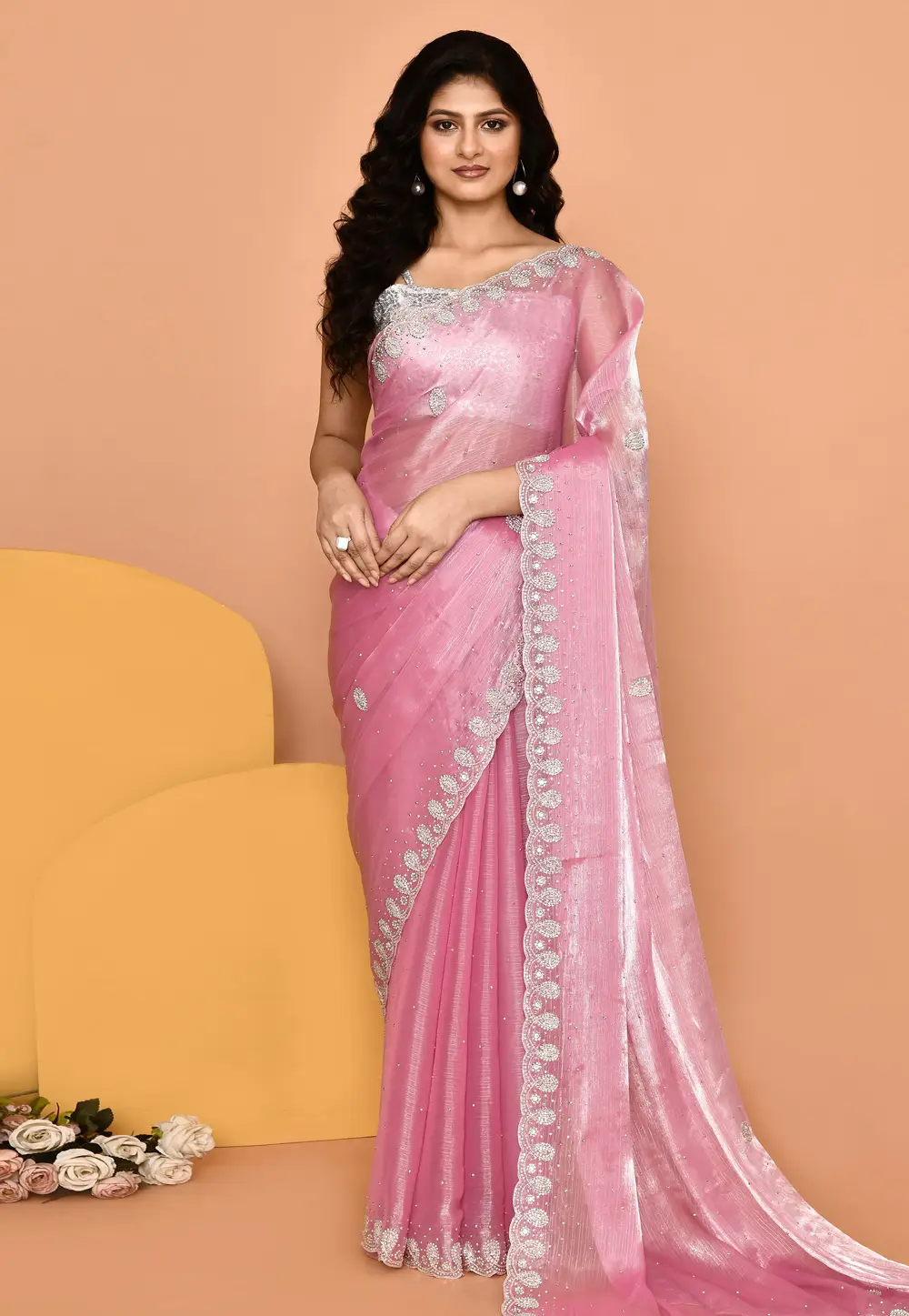 Pink Organza Saree With Blouse 296024