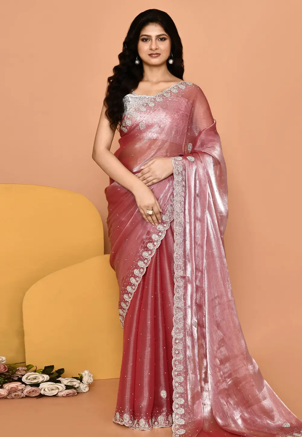 Pink Organza Saree With Blouse 296028