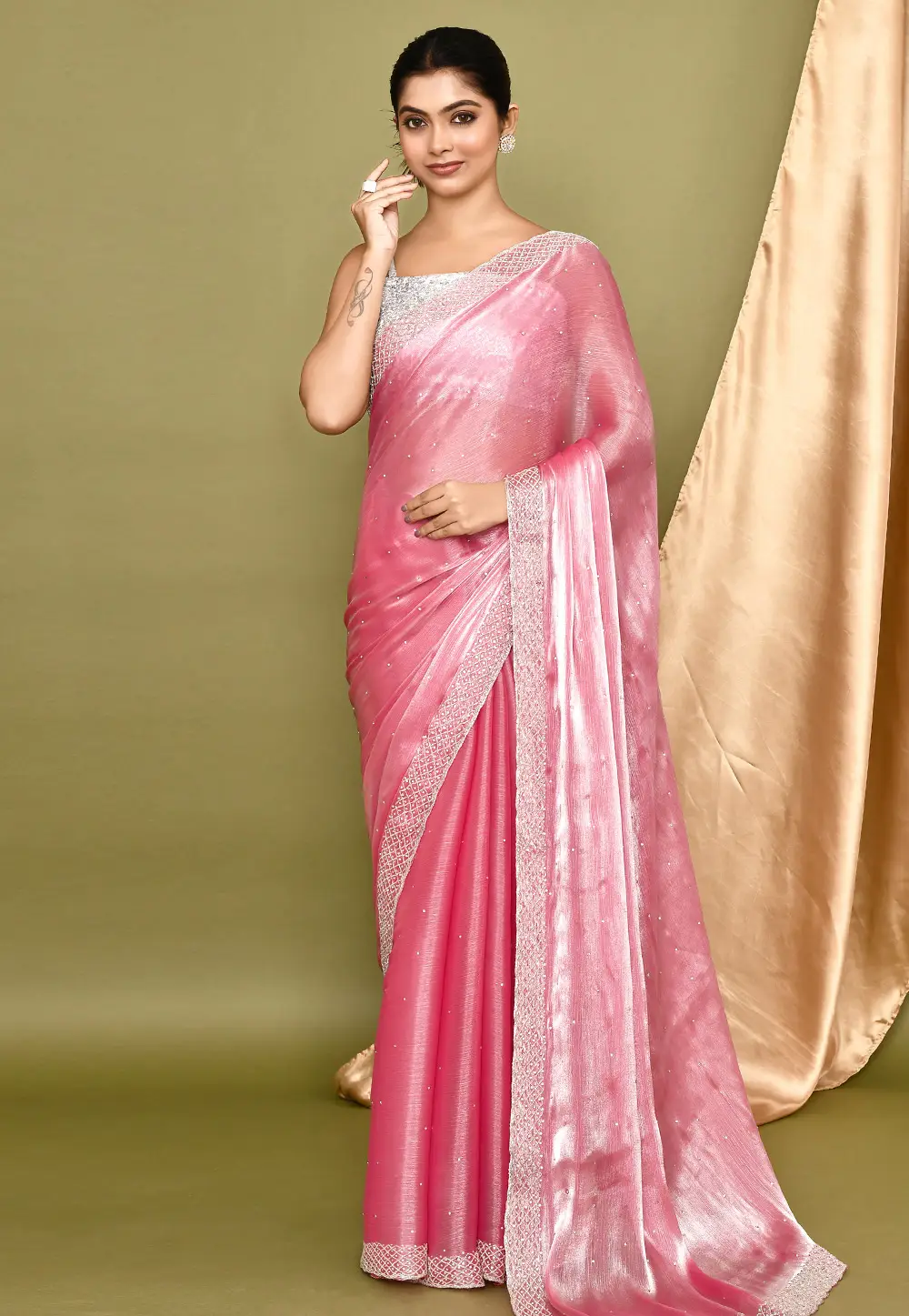 Pink Organza Saree With Blouse 295934