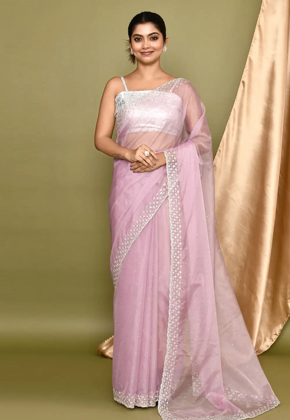 Pink Organza Saree With Blouse 295938