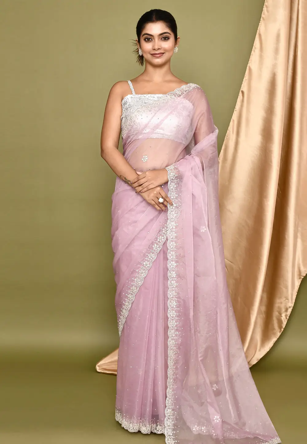 Pink Organza Saree With Blouse 295940