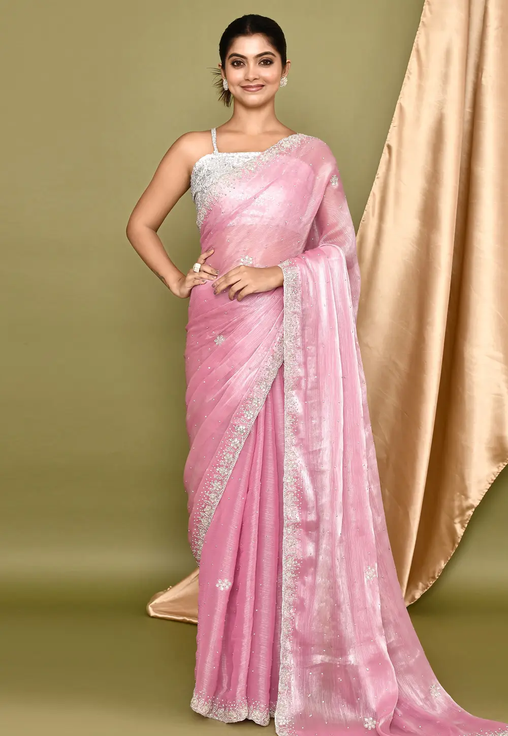 Pink Organza Saree With Blouse 295943