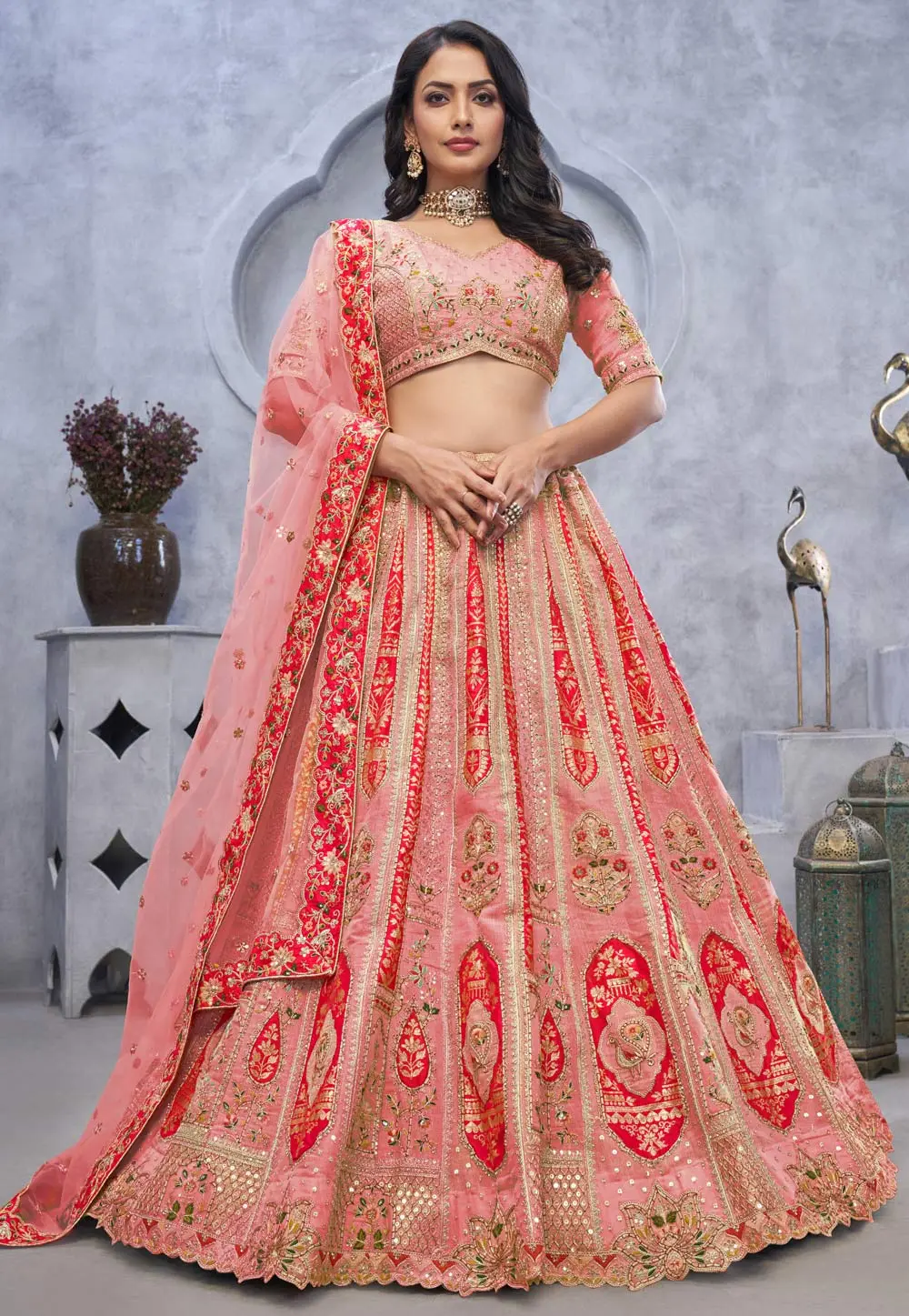 Pink Organza Wedding Lehenga Choli 300894