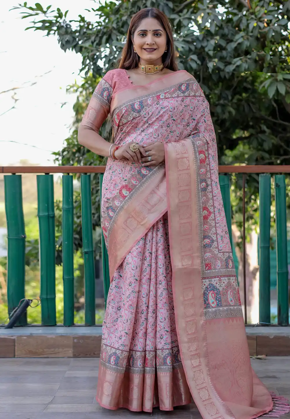 Pink Pashmina Saree With Blouse 294663