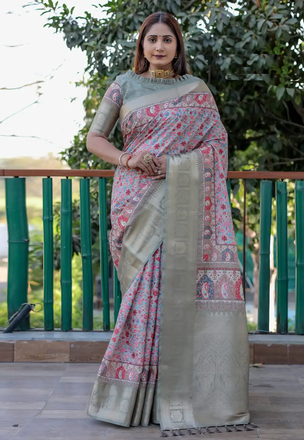 Pink Pashmina Saree With Blouse 294664