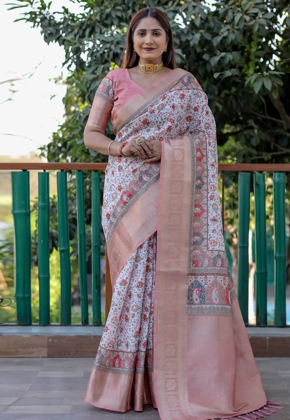 Pink Pashmina Saree With Blouse 294666